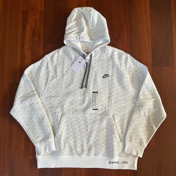 Nike Sportswear Club Fleece Monogram Pullover Hoodie Men's XL Summit White Gray - Picture 2 of 7